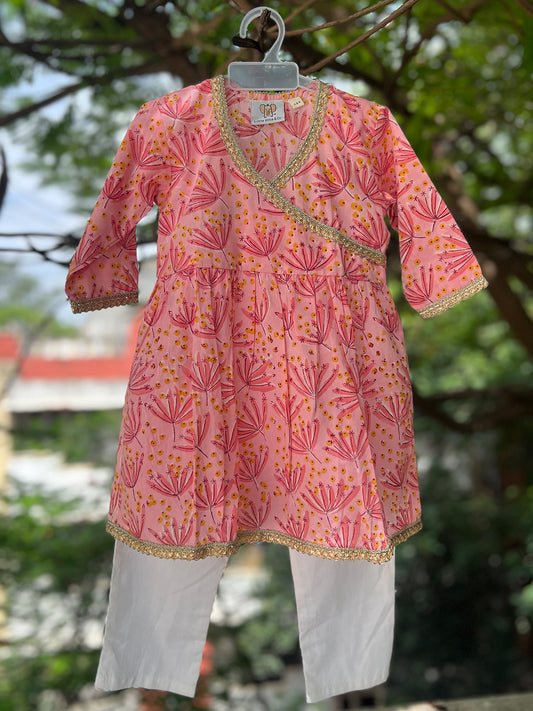 Angrakha Set For Girls - Flower Vally Peach Pink - 41