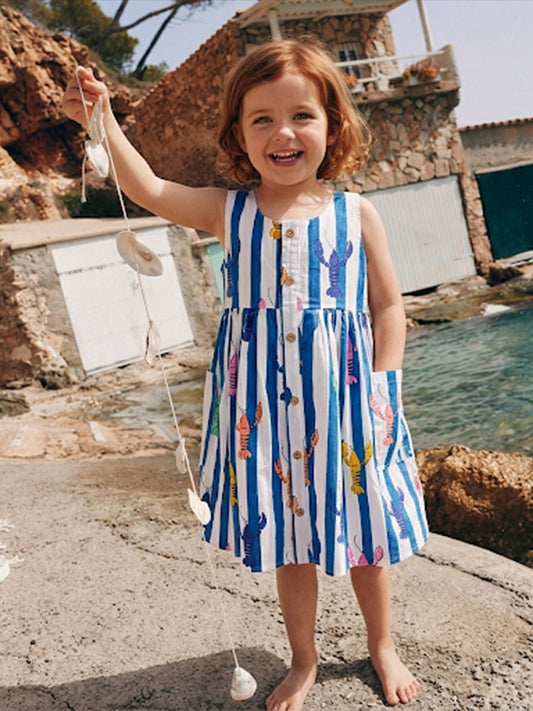 Blue Lobster Dress- For Girls Cotton Frock 121