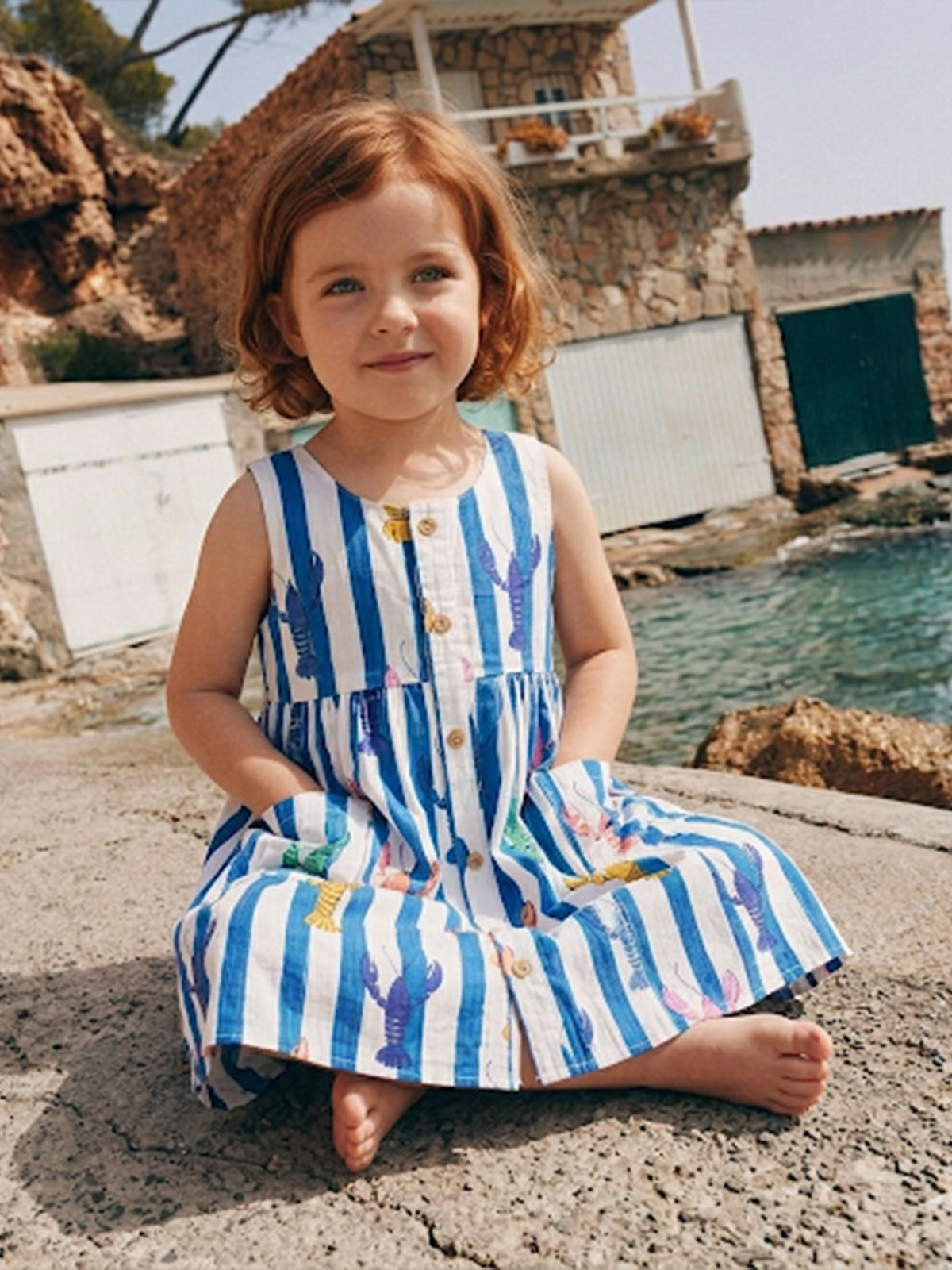 Blue Lobster Dress- For Girls Cotton Frock 121