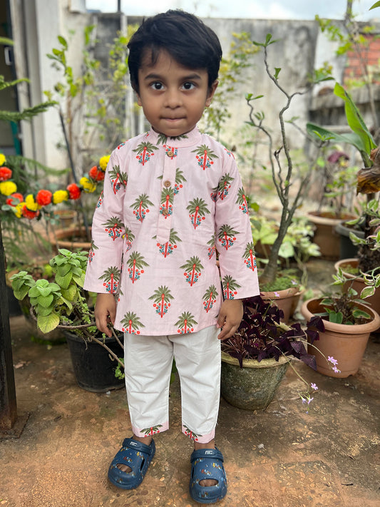 Boys Palm Bloom Kurta Pajama Set - 80