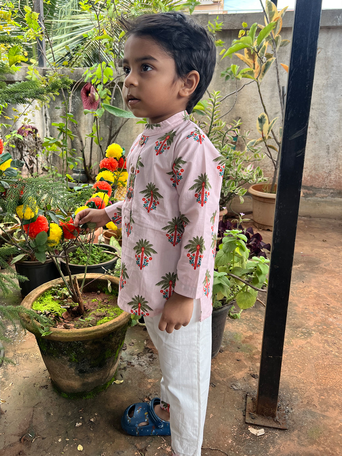 Boys Palm Bloom Kurta Pajama Set - 80