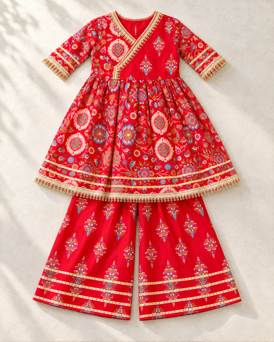 Girls Ethnic Sharara Set - Red Blossom 156