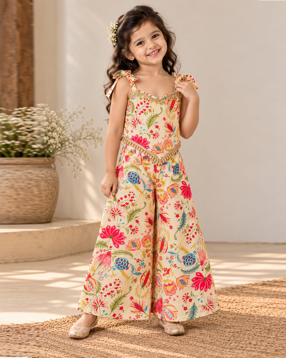 Girls Ethnic Palazzo Set - White Colour 151