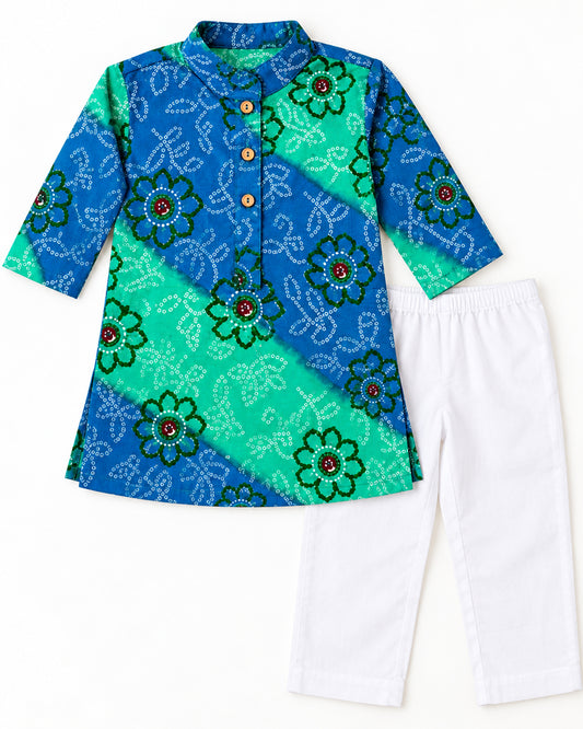 Boys Handblook Print Kurta Pajama Set - Bandhani 149