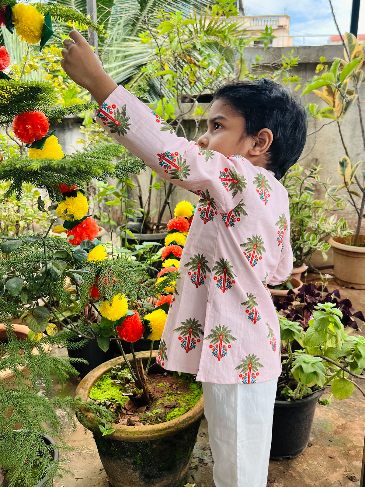 Boys Palm Bloom Kurta Pajama Set - 80