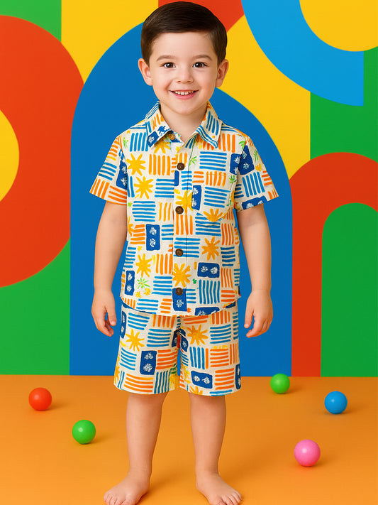 Boys Co-ord Set Sunset Voyage - White Colour - 63