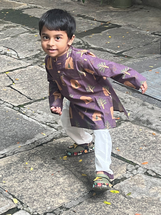 Boys Cotton Jharoka Floral Print Kurta Pajama Set - 71