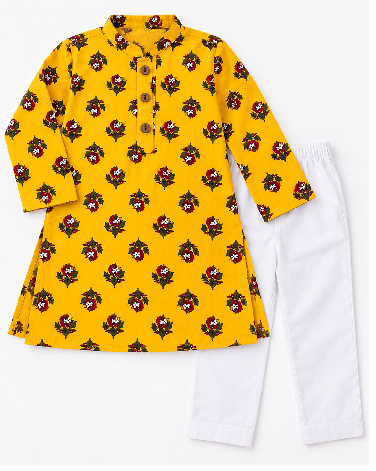 Boys Handblook Print Kurta Pajama Set - Yellow Colour 147