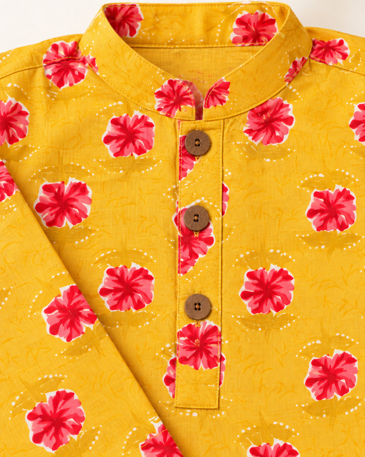 Boys Handblook Print Kurta Pajama Set - Yellow Colour 156