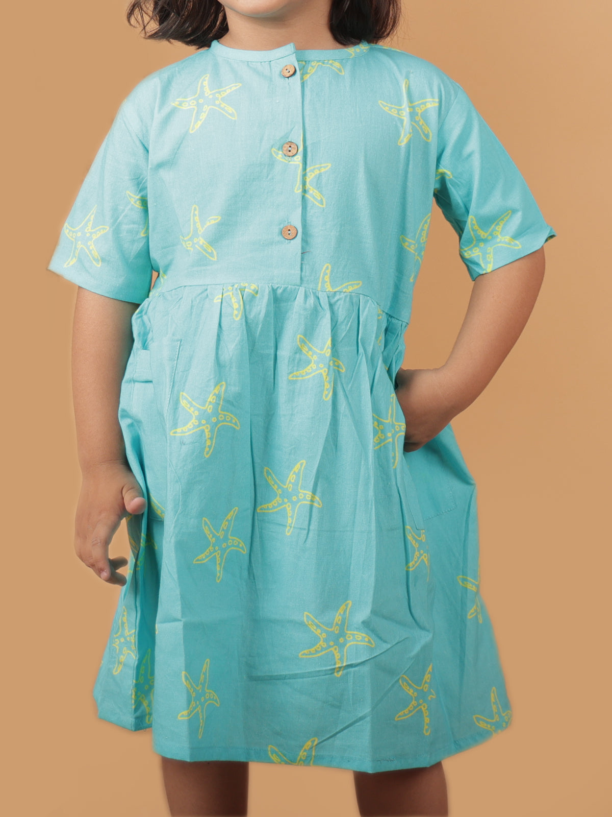 Star Fish - Bright Electric Blue Cotton Dress - 03