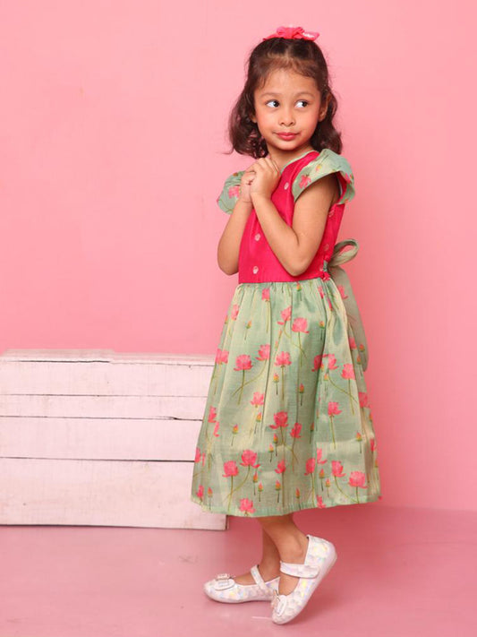 Lotus Print Dress For Girls - 18