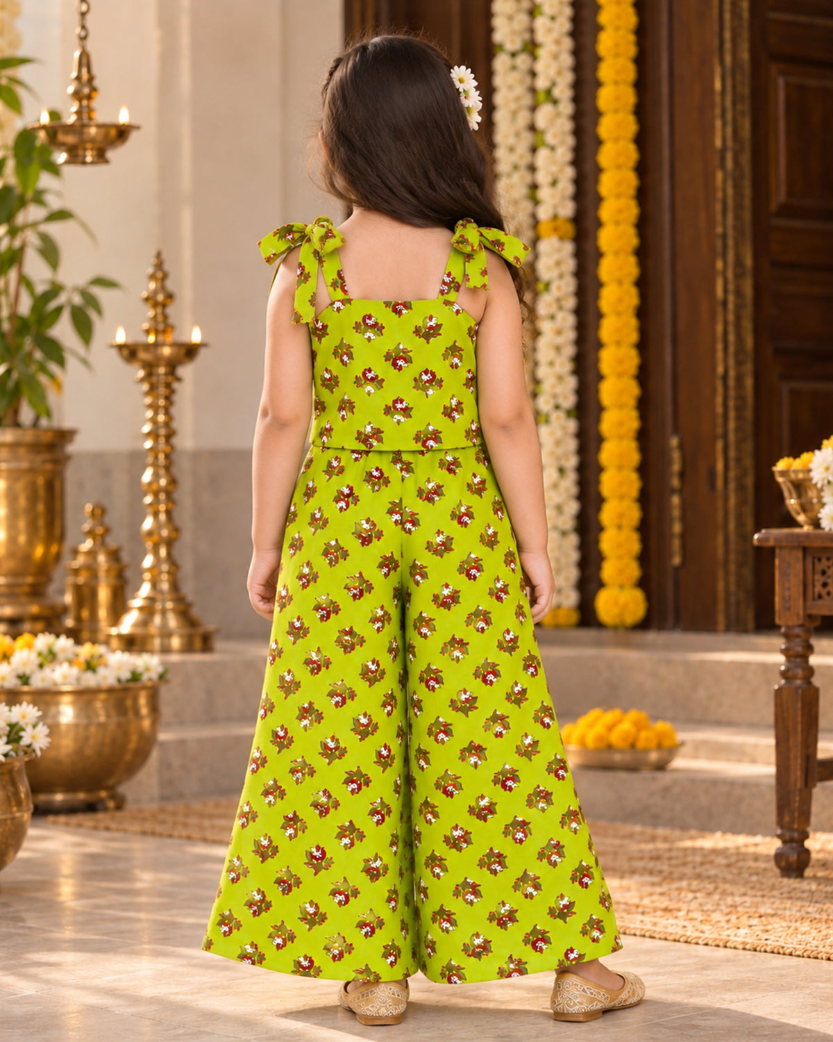Girls Ethnic Palazzo Set - Green Colour 152