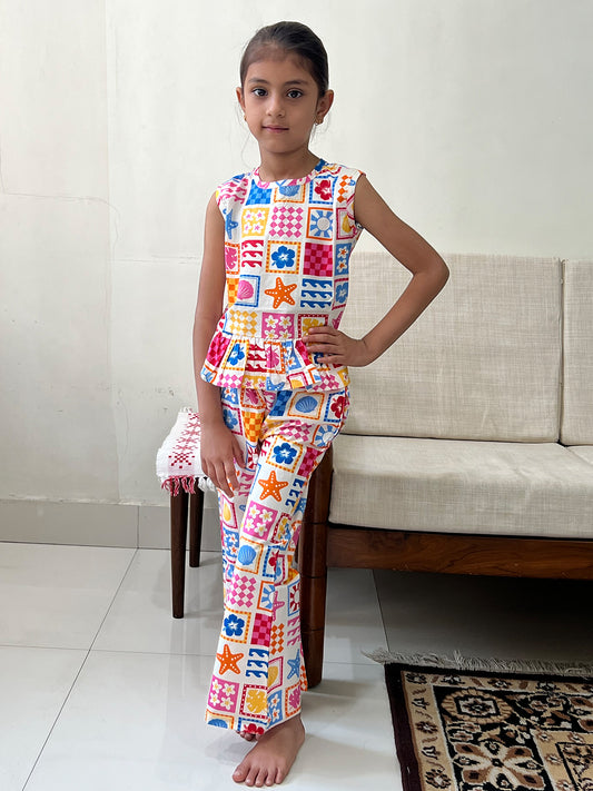 Girls Palazzo Pant - Aqua Tiles - 86