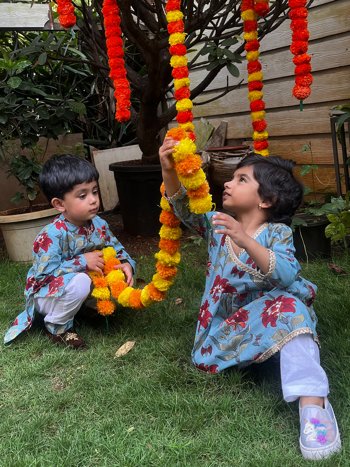 Angrakha Set For Girls - Flower Vally Blue- 42