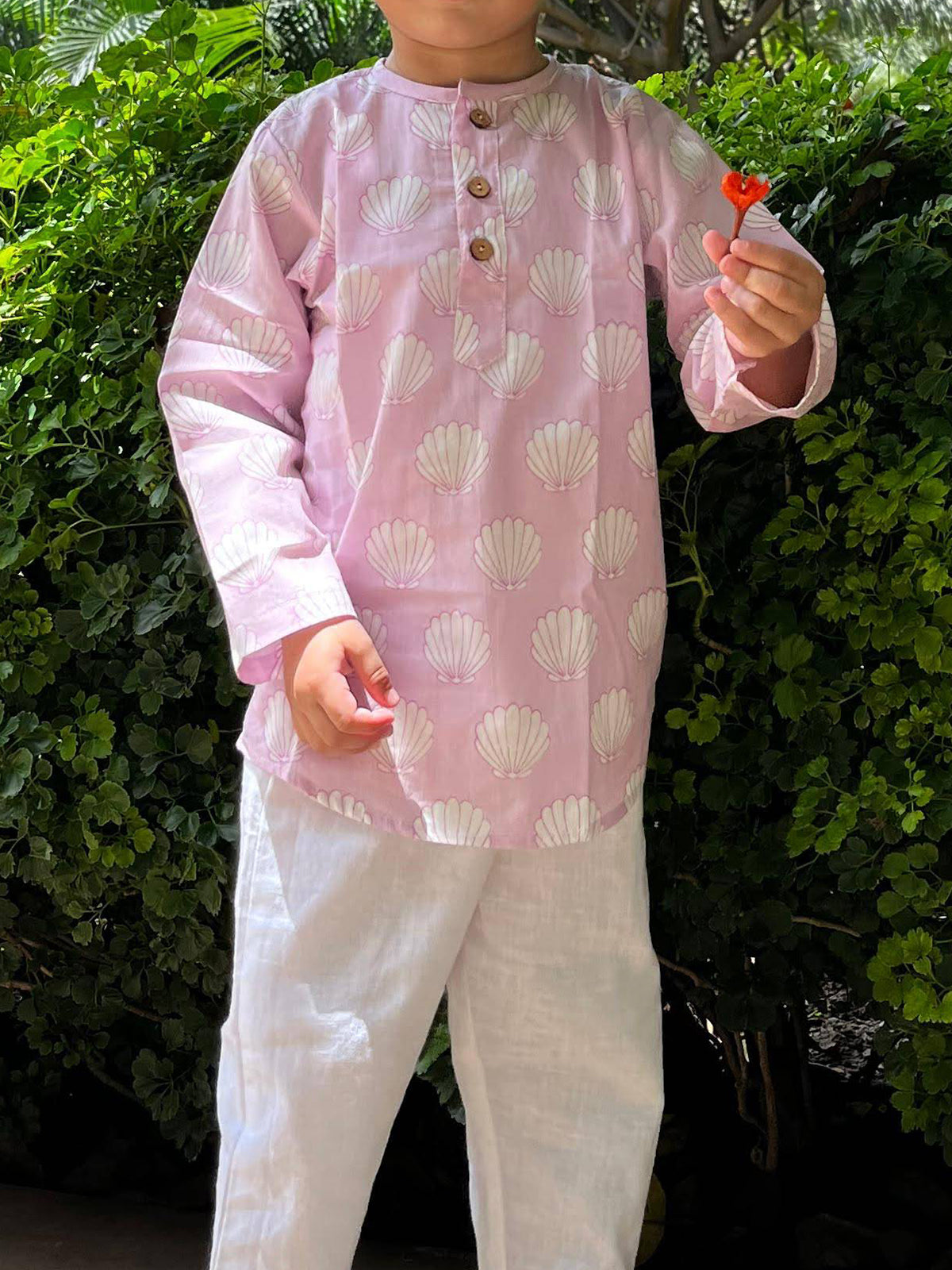 Unisex Short Cotton Kurta - Shell Handblock Printed - 15