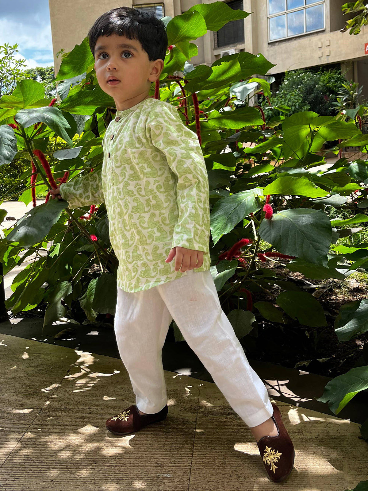 Unisex Short Cotton Kurta - Monkey Handblock Printed - 16