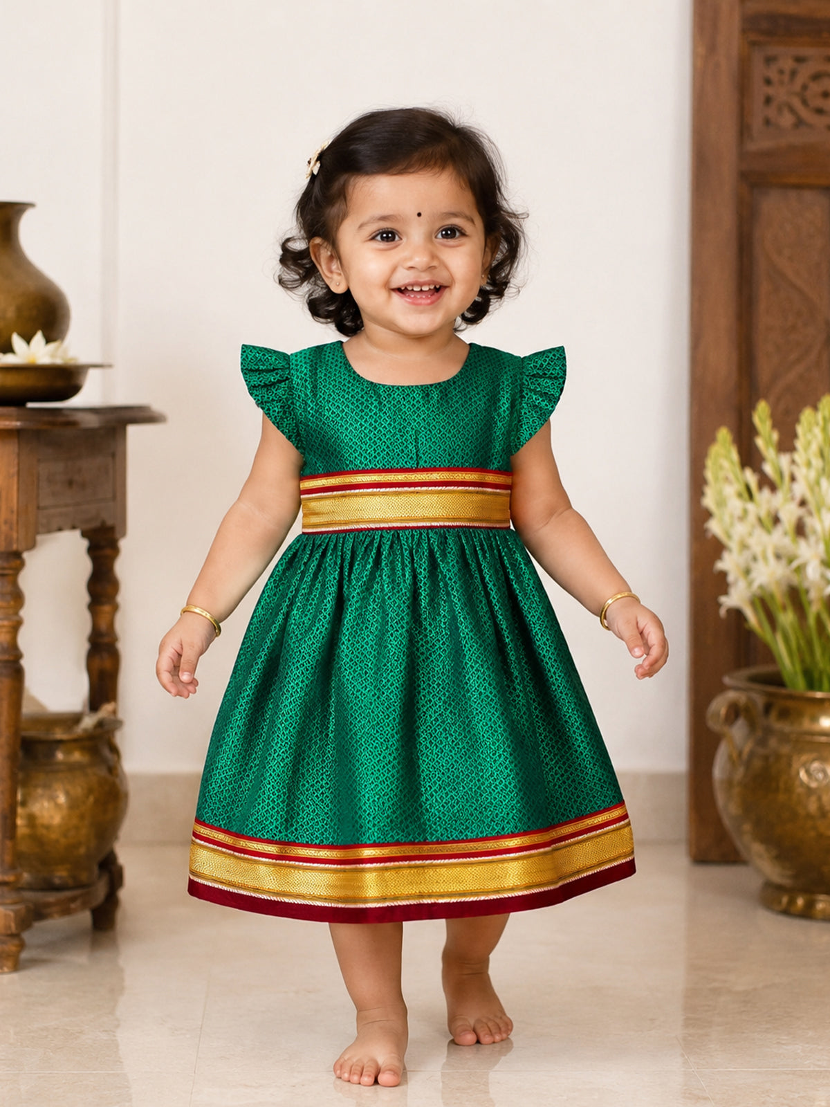 Magical Reversible khan Frocks For Girls - Green - 139