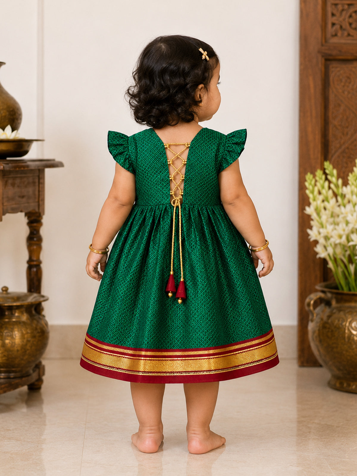 Magical Reversible khan Frocks For Girls - Green - 139
