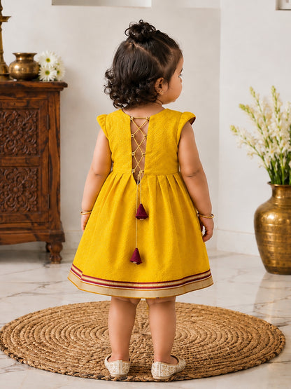 Magical Reversible khan Frocks For Girls - Yellow - 140