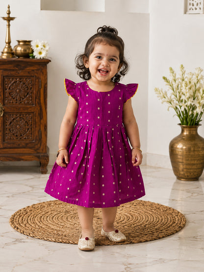 Magical Reversible khan Frocks For Girls - Yellow - 140
