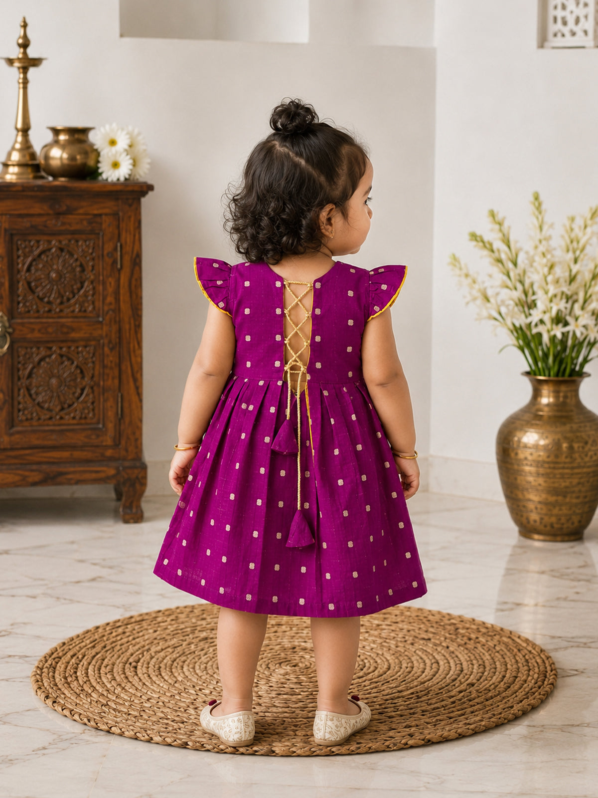 Magical Reversible khan Frocks For Girls - Yellow - 140