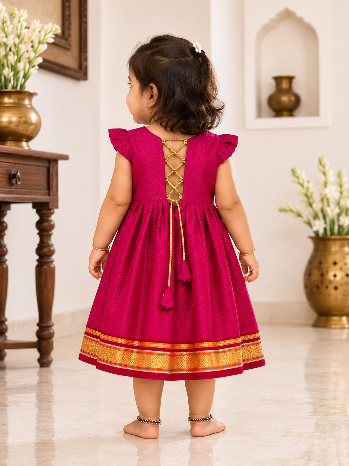 Magical Reversible khan Frocks For Girls - Red - 138