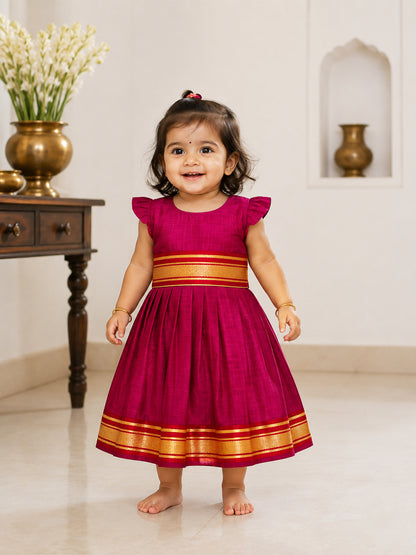 Magical Reversible khan Frocks For Girls - Red - 138