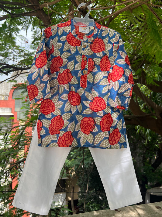 Kurta Pajama For Boys - Flower Vally Red Rose Set - 38