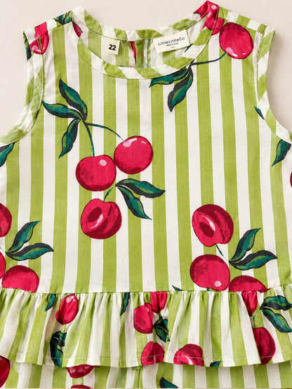 Girls Floral Cherry Printed Pure Cotton Top with Shorts Frock - 128