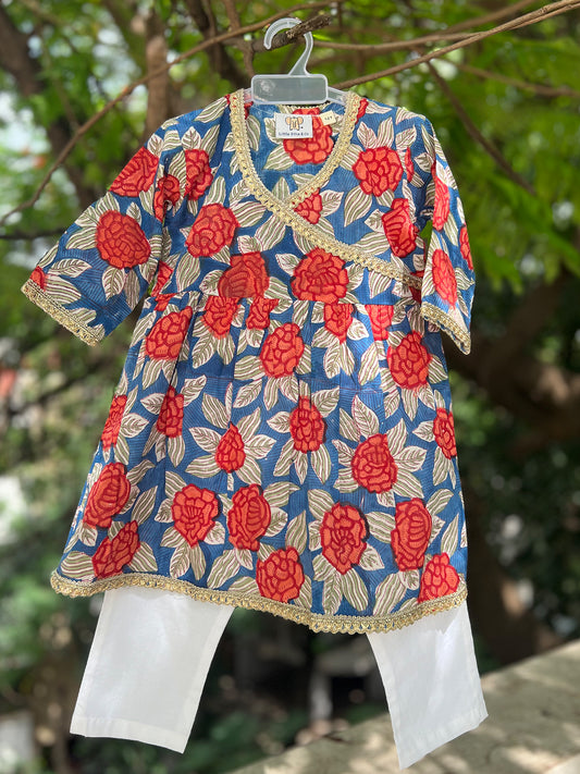 Angrakha Set For Girls - Flower Vally Red Rose - 43