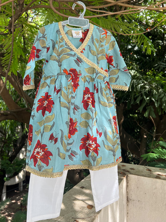 Angrakha Set For Girls - Flower Vally Blue- 42