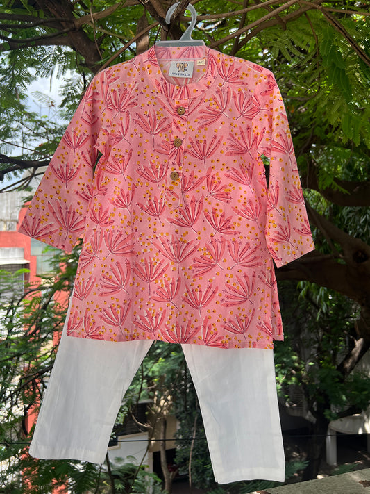 Kurta Pajama For Boys - Flower Vally Peach pink Set - 40