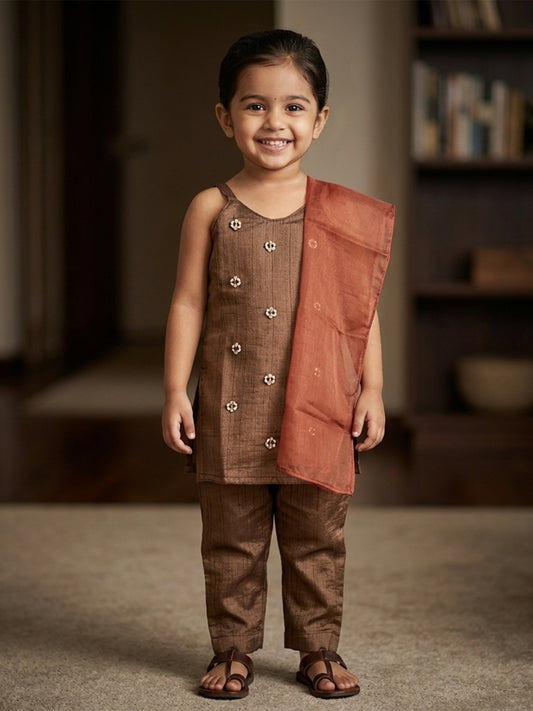 Little Amber Princess Set- For Girls brown dress   - 111