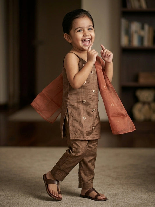 Little Amber Princess Set- For Girls brown dress   - 111