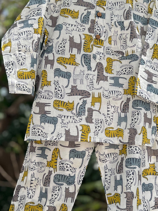 Unisex Night Dress - Cat Print 116