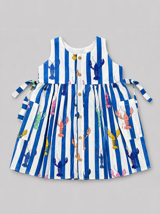 Blue Lobster Dress- For Girls Cotton Frock 121