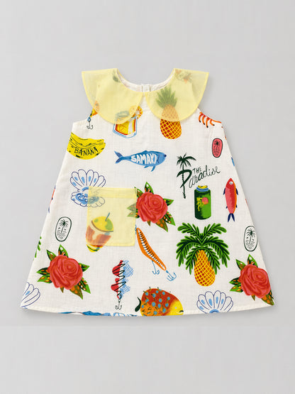 Paradise Postcard Dress- For Girls Cotton Frock 119