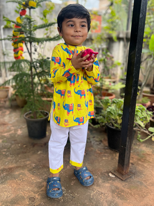 Boys Kalamkari Print Kurta Pajama Set  - 110