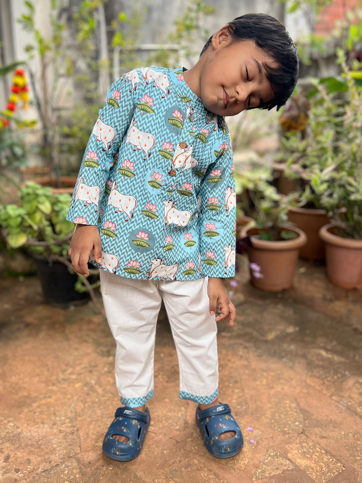 Boys Pichwai Print Kurta Pajama Set  - 79