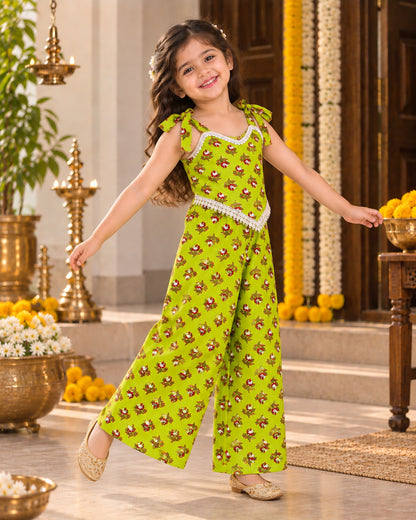 Girls Ethnic Palazzo Set - Green Colour 159