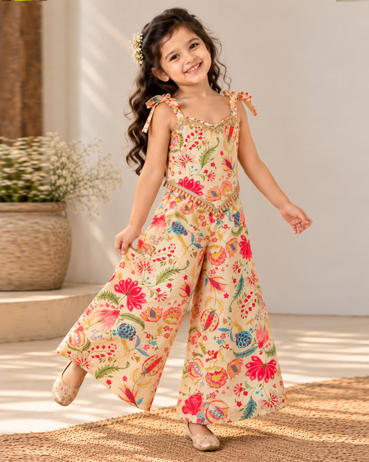 Girls Ethnic Palazzo Set - White Colour 151