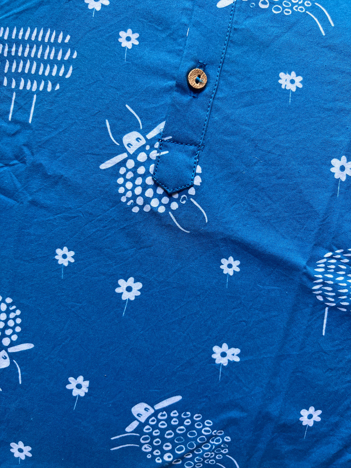 Unisex Short Cotton Kurta - Indigo Blue with Sheep Print - 14