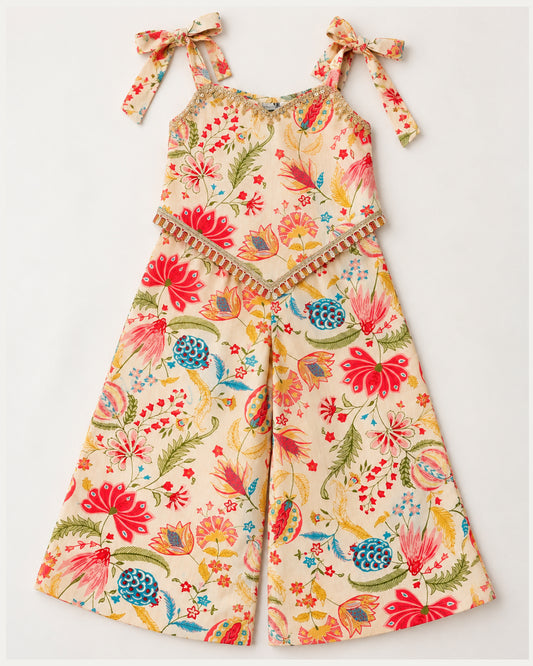 Girls Ethnic Palazzo Set - White Colour 151