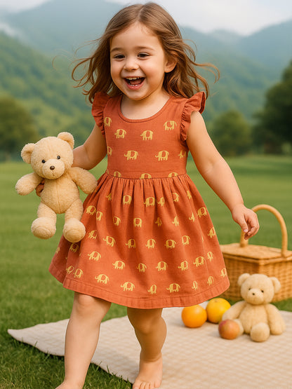 Girls Muslin Desert Rose Elephant Dress - 82
