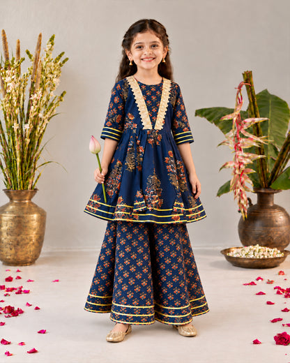Girls Ethnic Sharara Set - Blue 158