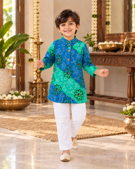 Boys Handblook Print Kurta Pajama Set - Bandhani 149