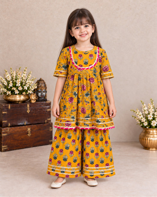 Girls Ethnic Sharara Set - Yellow 157