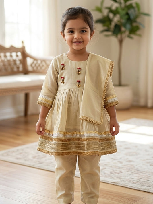 Ivory Lotus Heirloom Set - Cosmos Silk Girls Dress  - 112