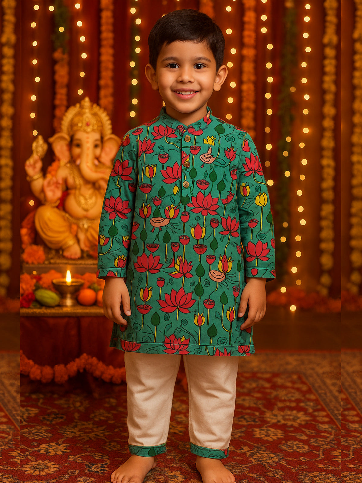 Boys Kalamkari Print Kurta Pajama Set - 69