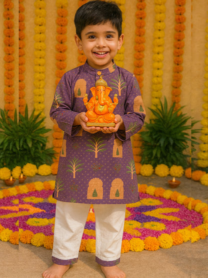 Boys Cotton Jharoka Floral Print Kurta Pajama Set - 71